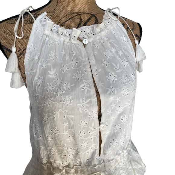 Skylar + Madison NEW White Eyelet Keyhole Smocked Summer Mini Dress Womens Small - Picture 6 of 13